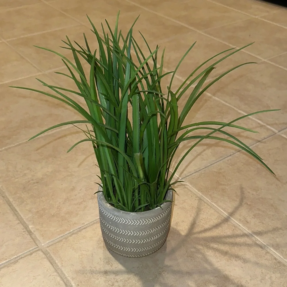Lush Green Faux Plant in Textured Gray Pot